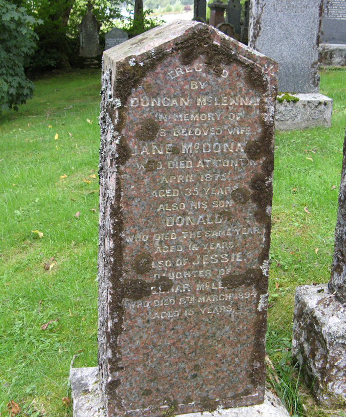 Photo of headstones/Jane McDonald died 1875 [1874] Milton, Strathconon